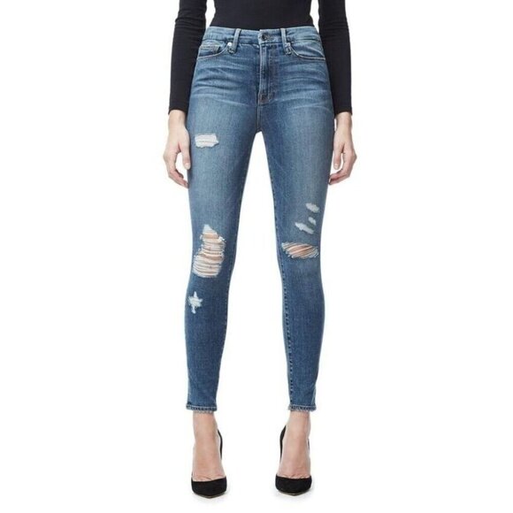 Good American Good Waist High Waist Ripped Skinny Jeans Size 25 0 XS Blue - Picture 1 of 10